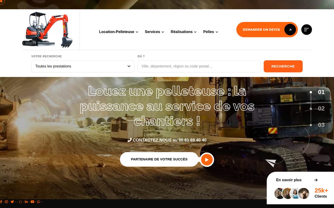 Page d'accueil du site Location-pelleteuse.fr